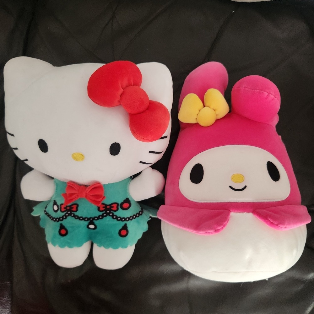 Lot of 2 Sanrio Hello Kitty Plush Toy & My Melody Squishmallow toys 11" & 12"